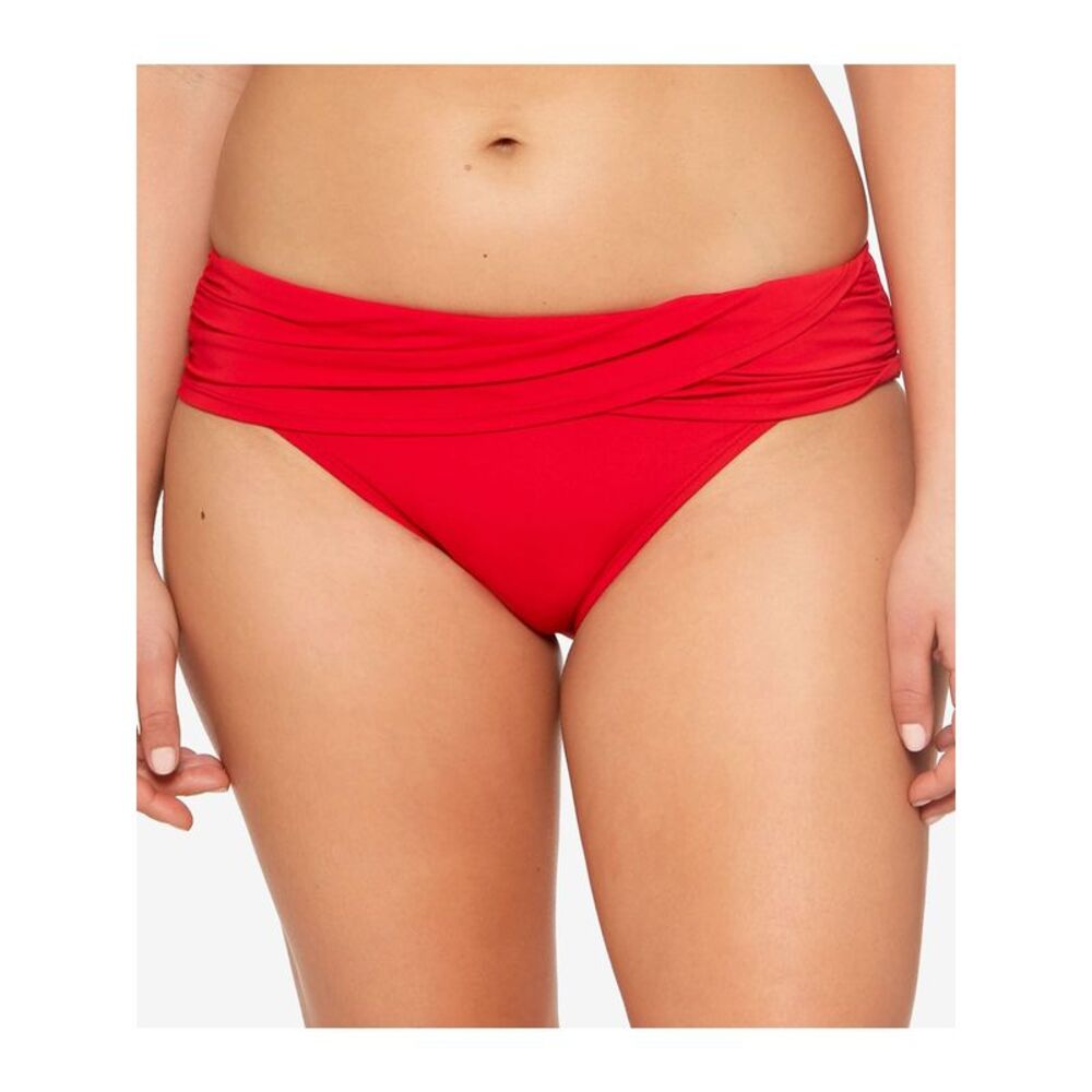 BLEU Women's Red Stretch Sarong Ruched Waistband Hipster Swimsuit Bottom 14